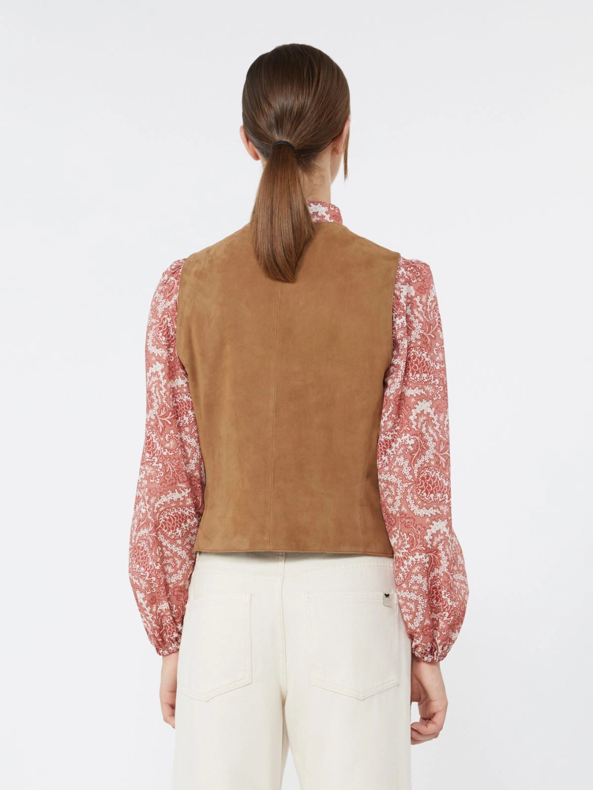Max Mara Weekend Brown Suede Leather Fitted Waistcoat