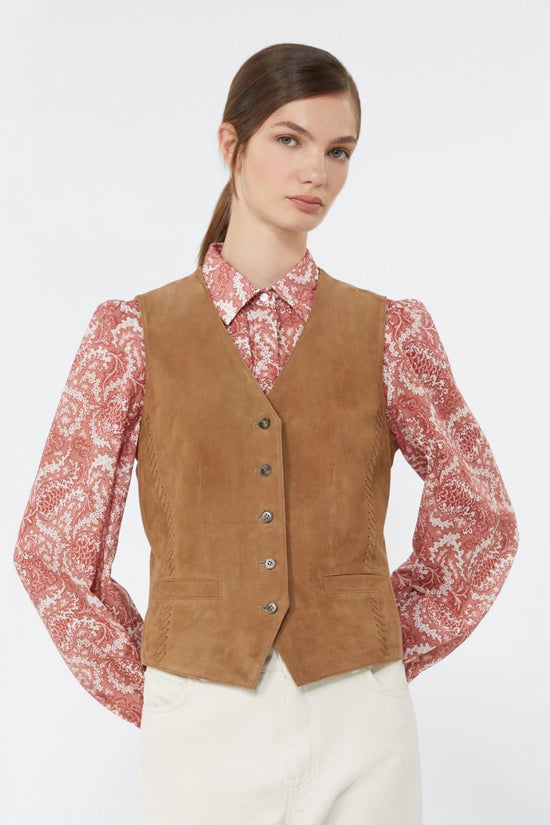 Max Mara Weekend Brown Suede Leather Fitted Waistcoat