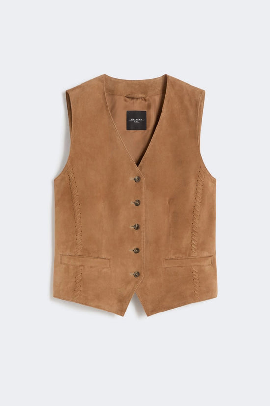 Max Mara Weekend Brown Suede Leather Fitted Waistcoat
