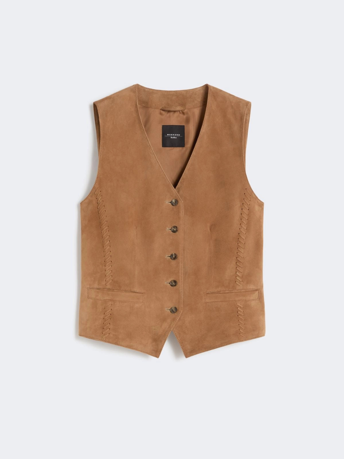 Max Mara Weekend Brown Suede Leather Fitted Waistcoat