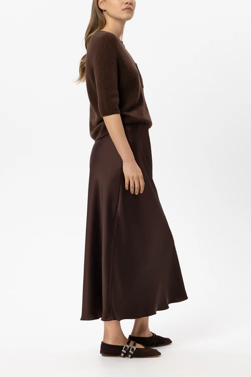 Luisa Cerano Chestnut Slim Fitting Satin Skirt 548343