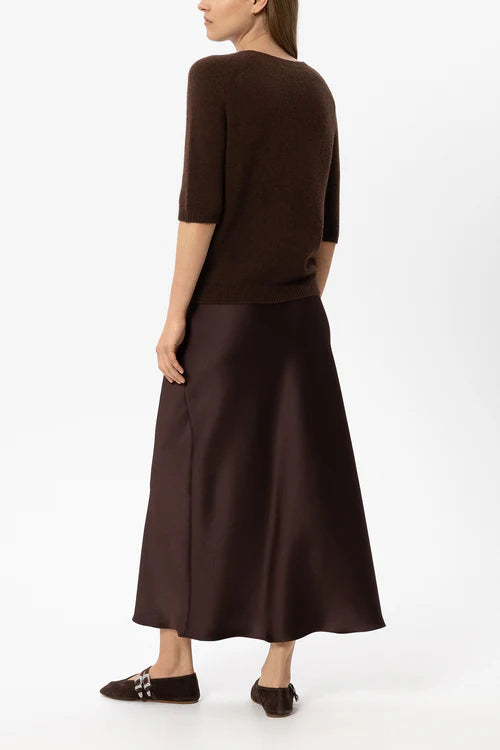 Luisa Cerano Chestnut Slim Fitting Satin Skirt 548343