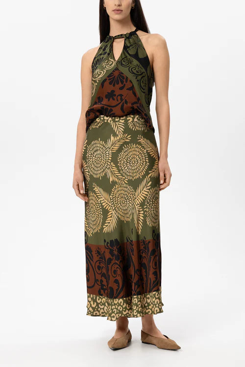 Luisa Cerano Multi-Coloured Maxi Skirt with Leaf Print
