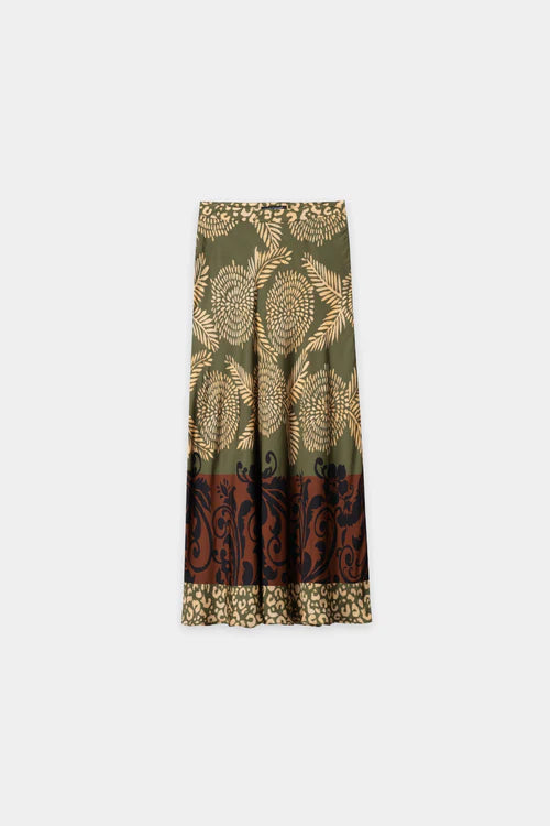 Luisa Cerano Multi-Coloured Maxi Skirt with Leaf Print