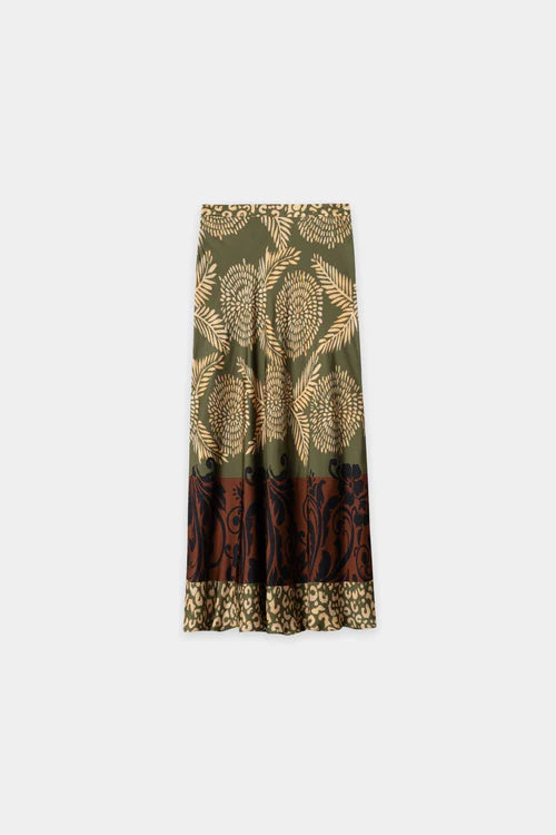 Luisa Cerano Multi-Coloured Maxi Skirt with Leaf Print