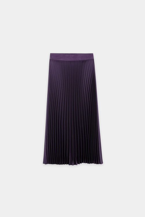 Luisa Cerano Plum Pleated Skirt with Satin Waistband