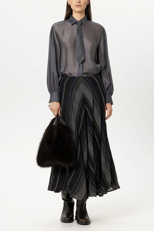 Luisa Cerano Grey Plaid Patterned Long Lined Woven Skirt