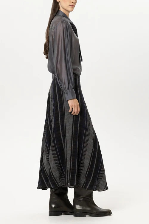 Luisa Cerano Grey Plaid Patterned Long Lined Woven Skirt