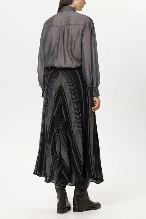 Luisa Cerano Grey Plaid Patterned Long Lined Woven Skirt