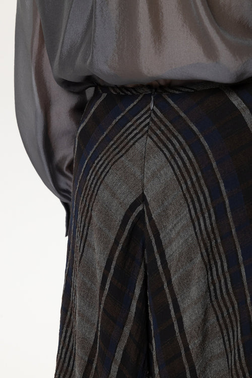 Luisa Cerano Grey Plaid Patterned Long Lined Woven Skirt