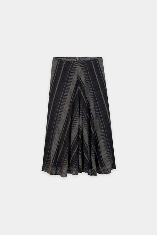 Luisa Cerano Grey Plaid Patterned Long Lined Woven Skirt