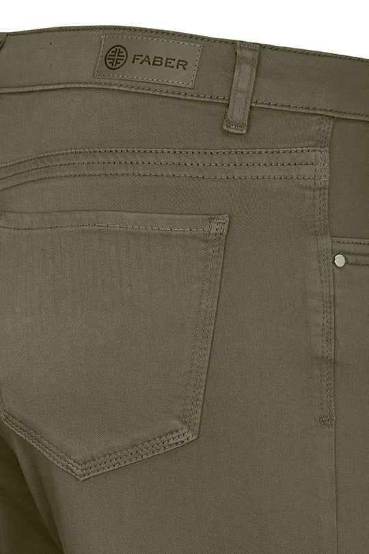 Faber Khaki Slim Fit Stretch Medium Rise Cotton Blend Trousers