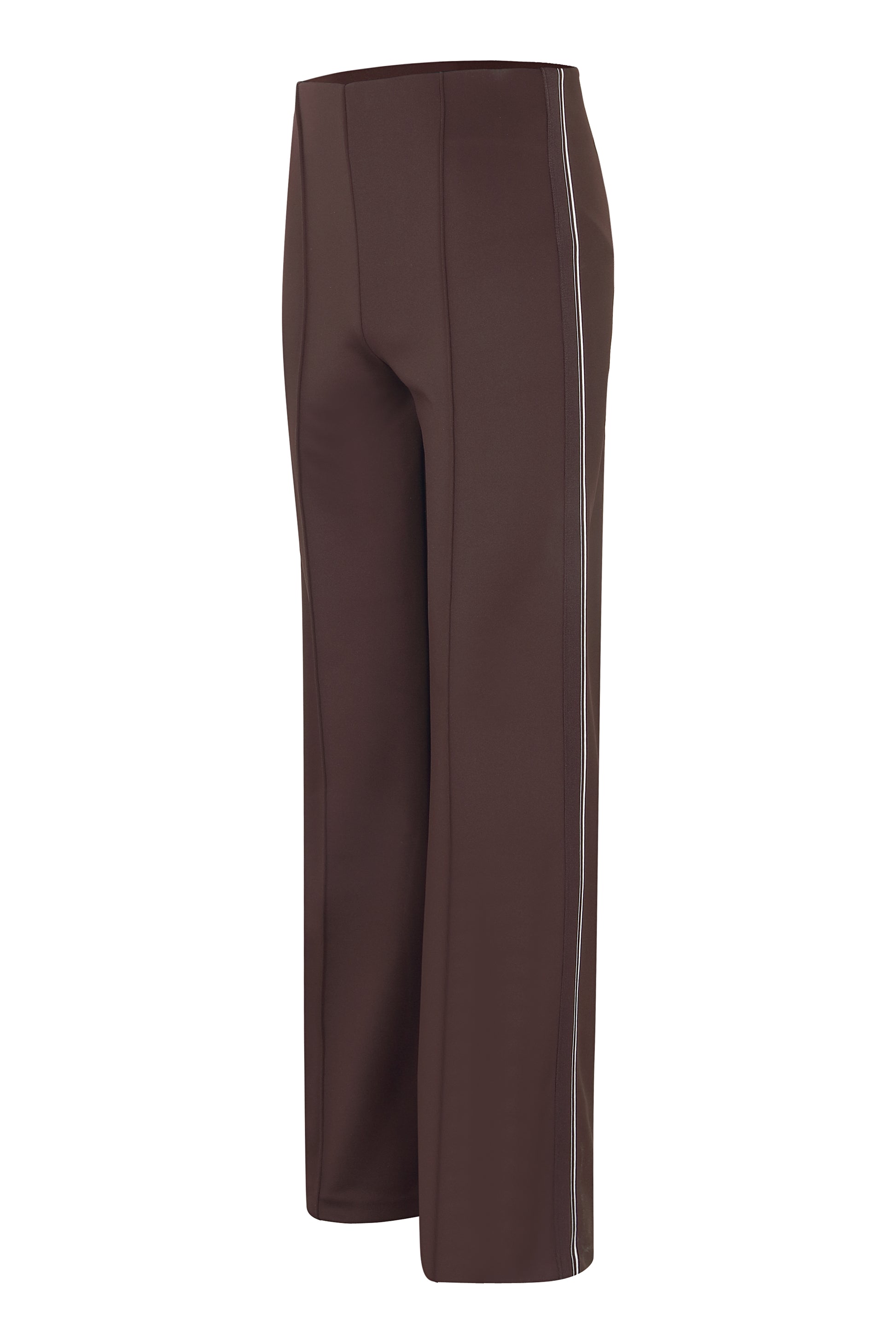 Margittes Mocha Wide Leg Pull-On Stretch Trousers with Cream Side Stripe