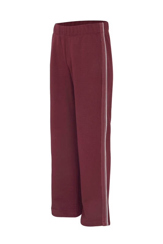 Margittes Berry Wide Leg Joggers with Side Stripe & Zip Pockets
