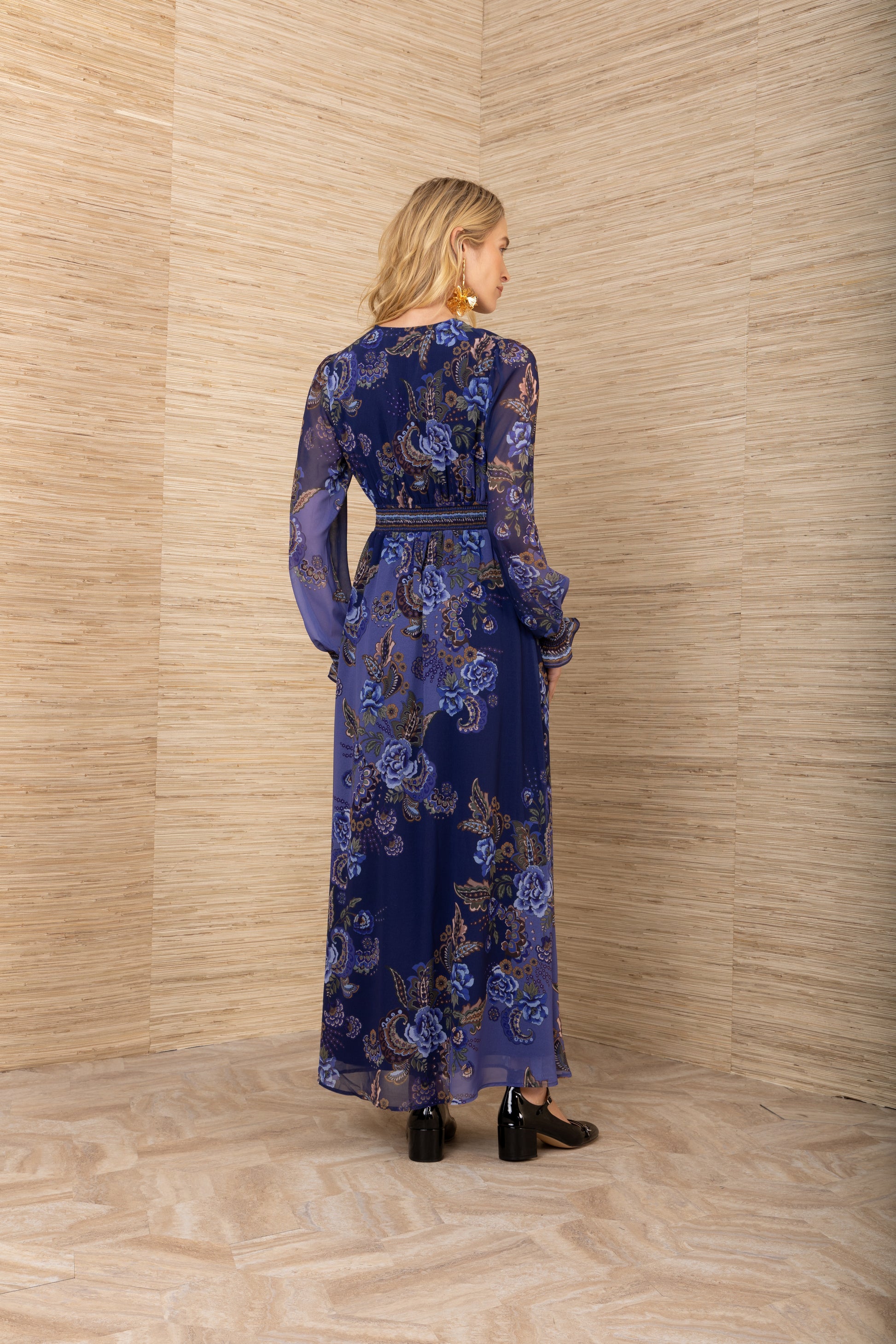 Hale Bob Navy Floral Paisley Maxi Dress 59AF614M