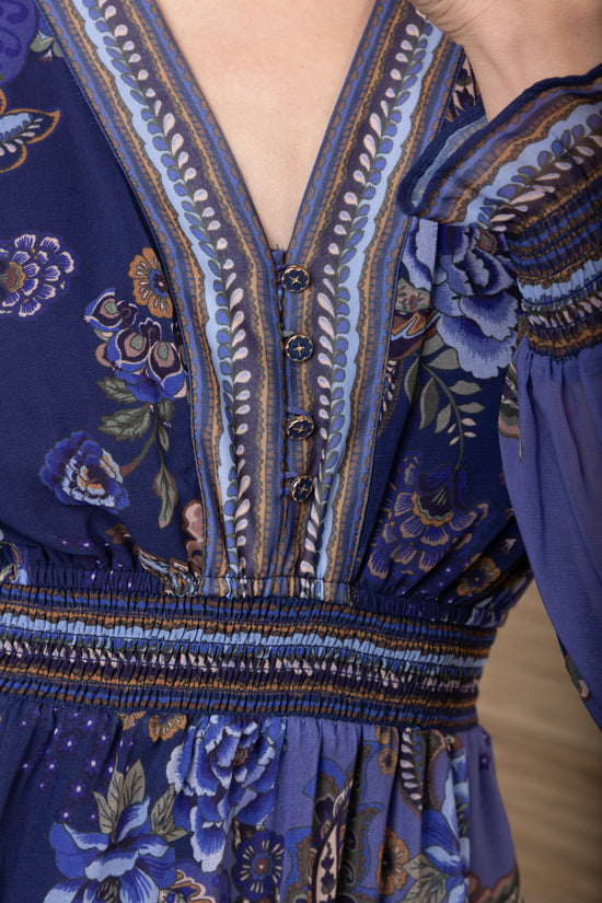 Hale Bob Navy Floral Paisley Maxi Dress 59AF614M