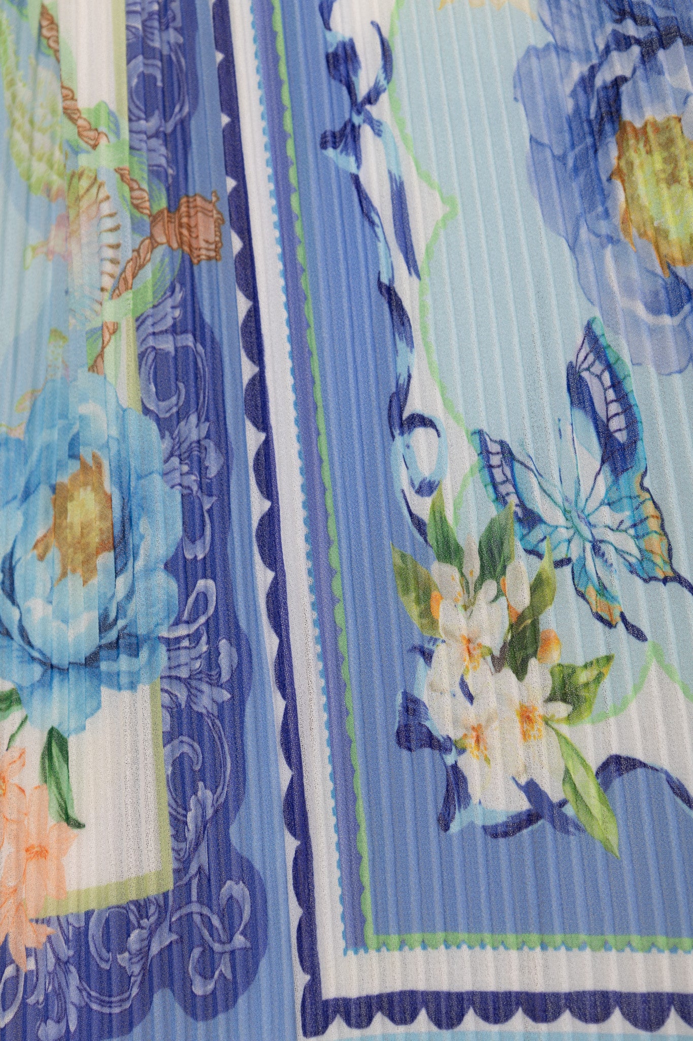 Hale Bob Blue Print Maxi Dress with Smocked Neck & Waist 5YXP670A