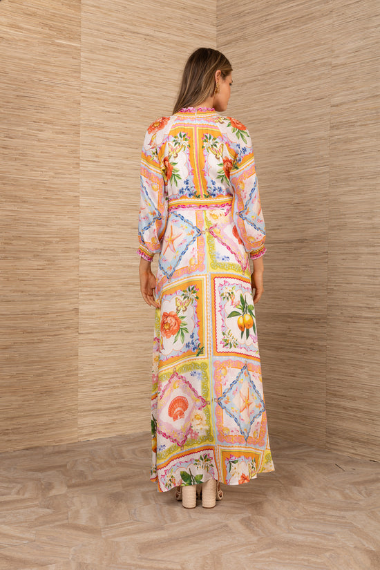 Hale Bob Orange Linen Dress with Smocked Neckline 5YXP674M