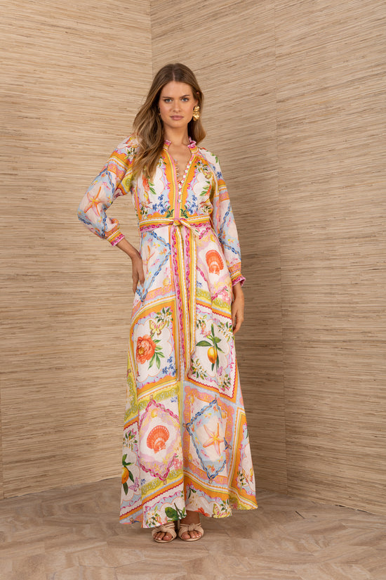 Hale Bob Orange Linen Dress with Smocked Neckline 5YXP674M