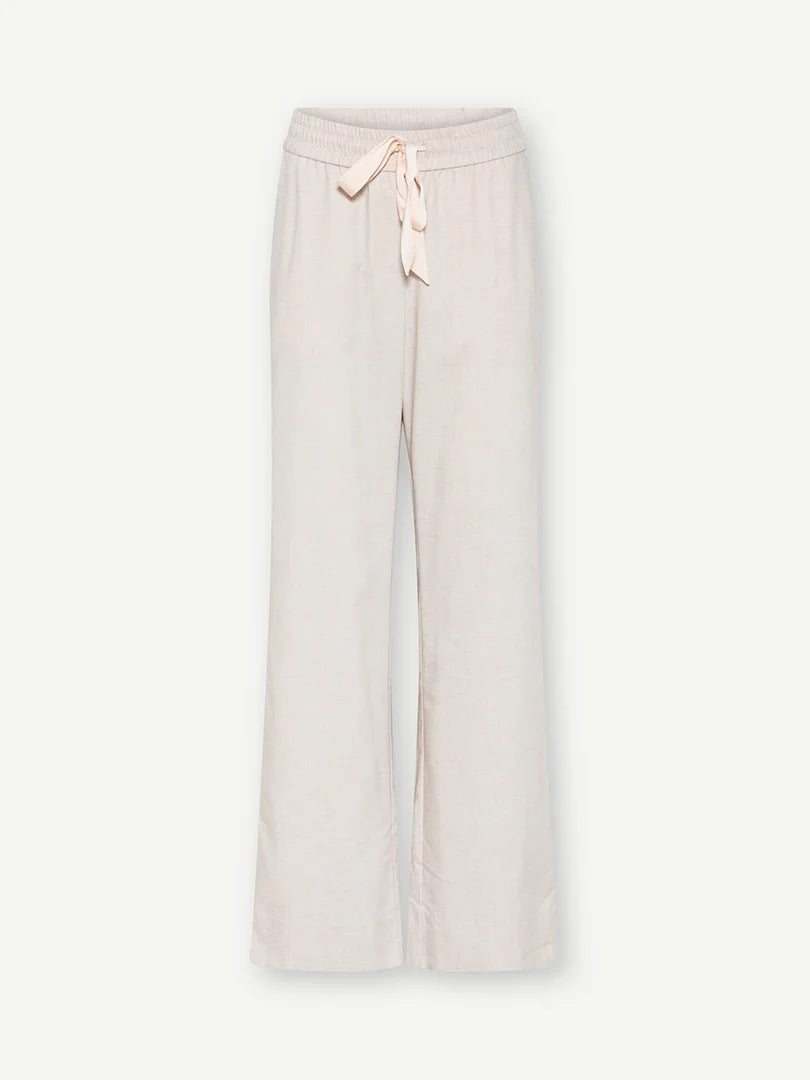 Gustav Almond Wide Leg Trousers with Elasticated Waist and Ribbon Drawstring Tie 60033