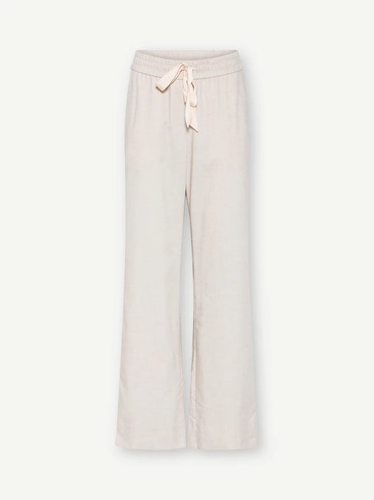 Gustav Almond Wide Leg Trousers with Elasticated Waist and Ribbon Drawstring Tie 60033