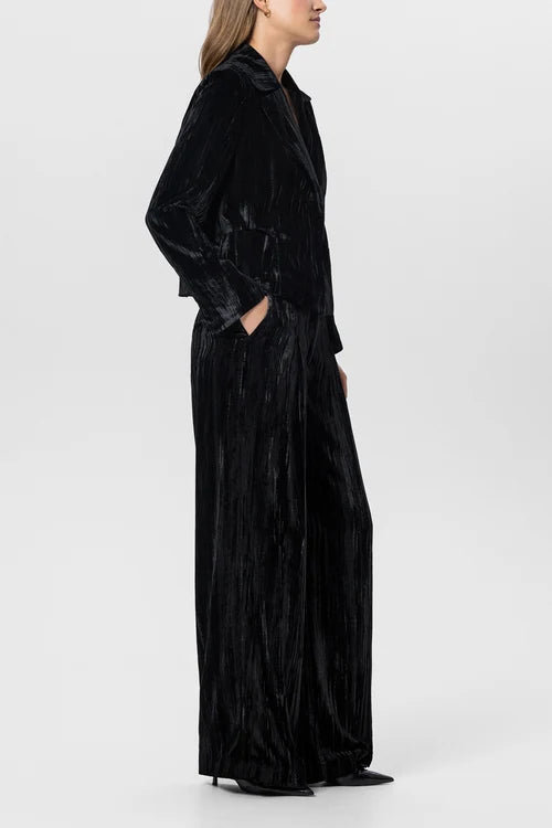 Luisa Cerano Black Crushed Velvet Wide-Leg Trousers
