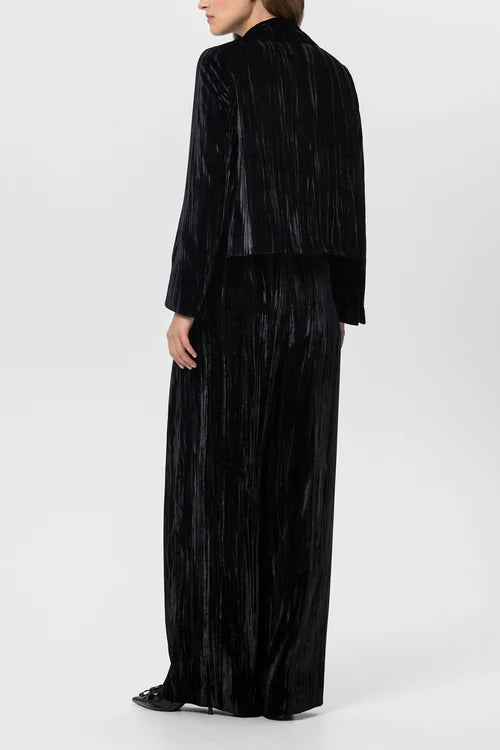 Luisa Cerano Black Crushed Velvet Wide-Leg Trousers