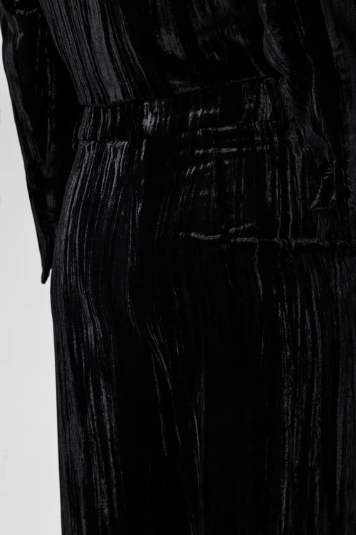 Luisa Cerano Black Crushed Velvet Wide-Leg Trousers