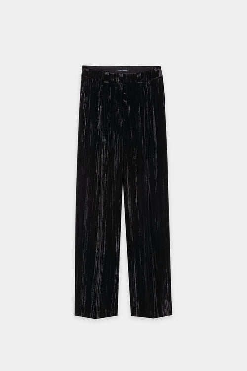 Luisa Cerano Black Crushed Velvet Wide-Leg Trousers