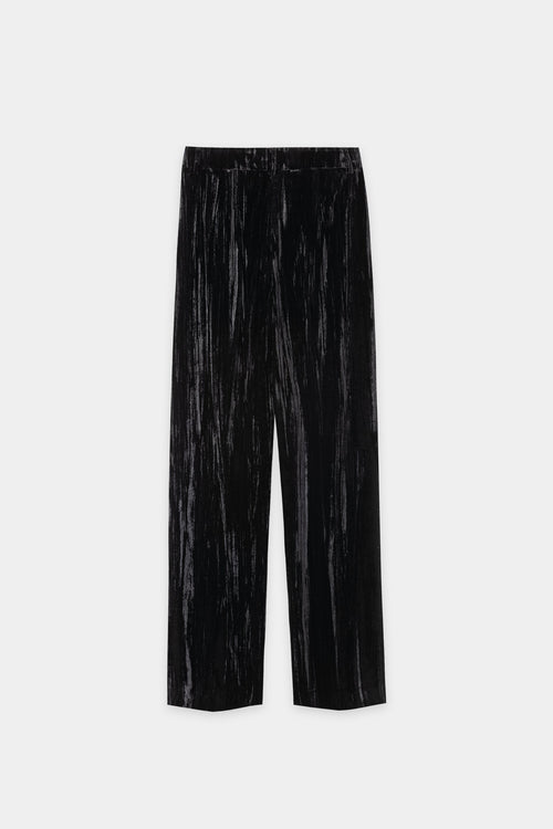 Luisa Cerano Black Crushed Velvet Wide-Leg Trousers