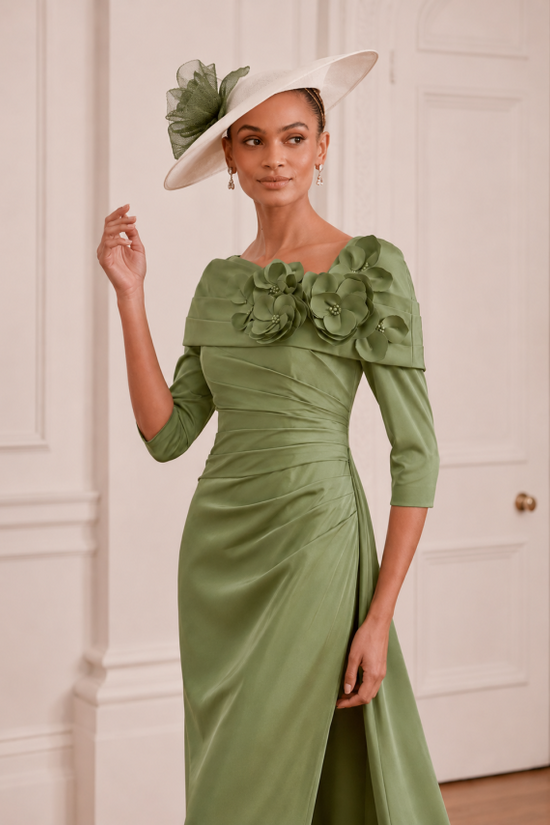 John Charles Green Floral Collar Midi Dress