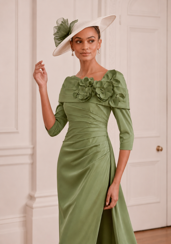 John Charles Green Floral Collar Midi Dress