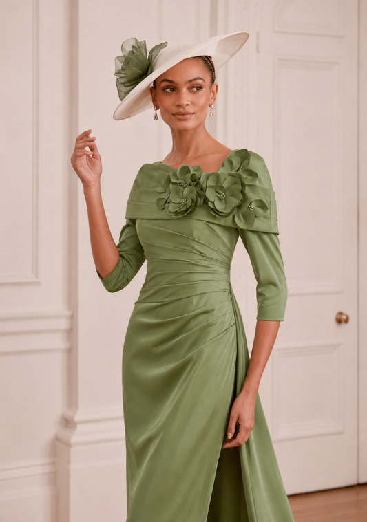 John Charles Green Floral Collar Midi Dress