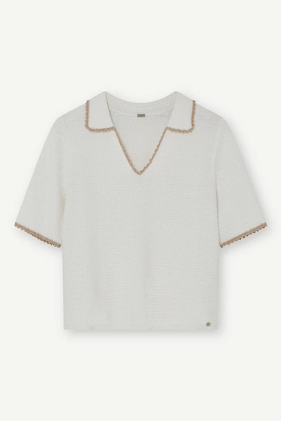 Gustav Almond Lurex V-Neck Top