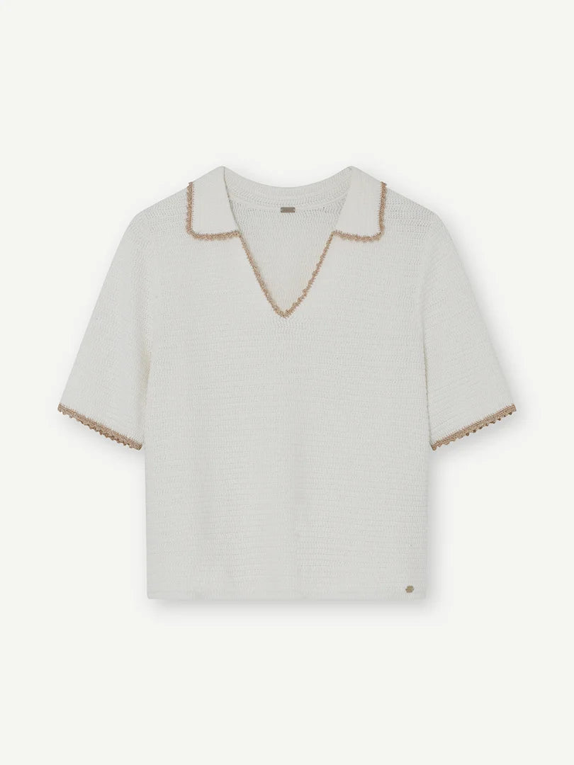 Gustav Almond Lurex V-Neck Top