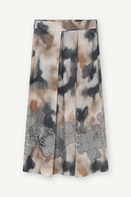 Gustav Beige Patterned Midi Skirt with Front Pleats