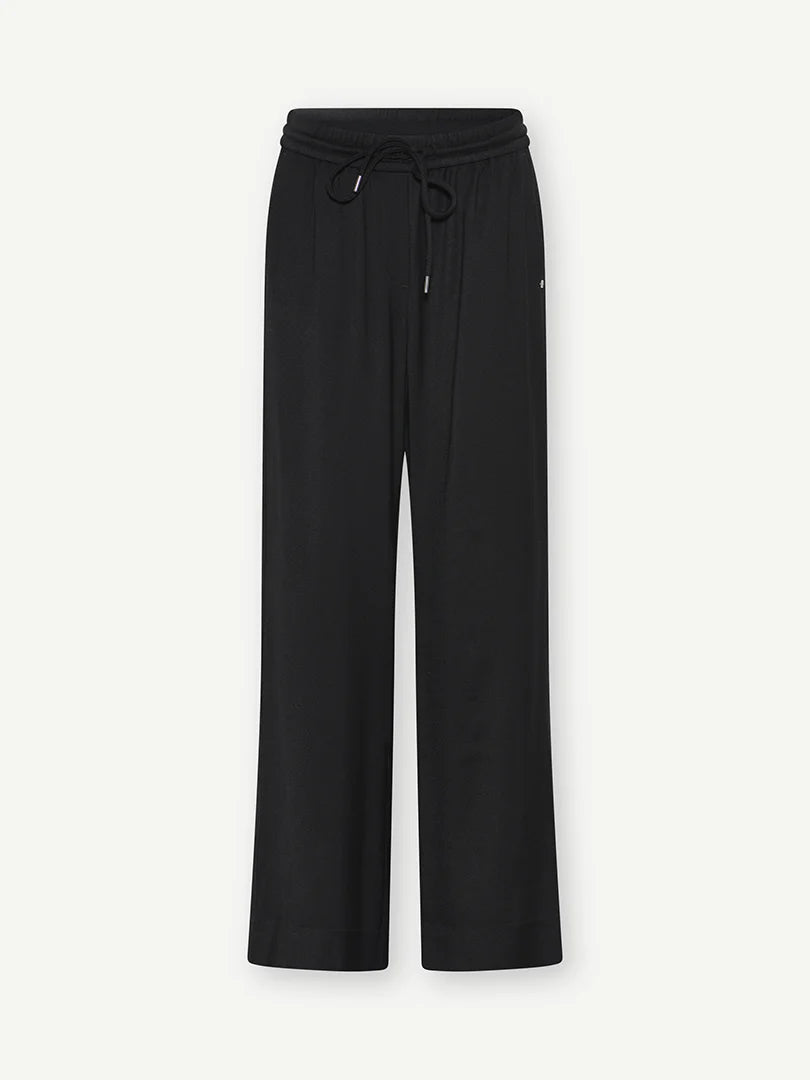 Gustav Black Wide Leg Trousers – Elasticated Drawstring Waist & Side Pockets