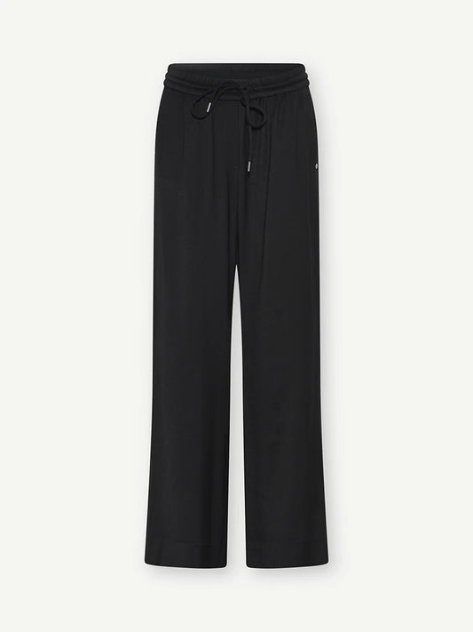 Gustav Black Wide Leg Trousers – Elasticated Drawstring Waist & Side Pockets