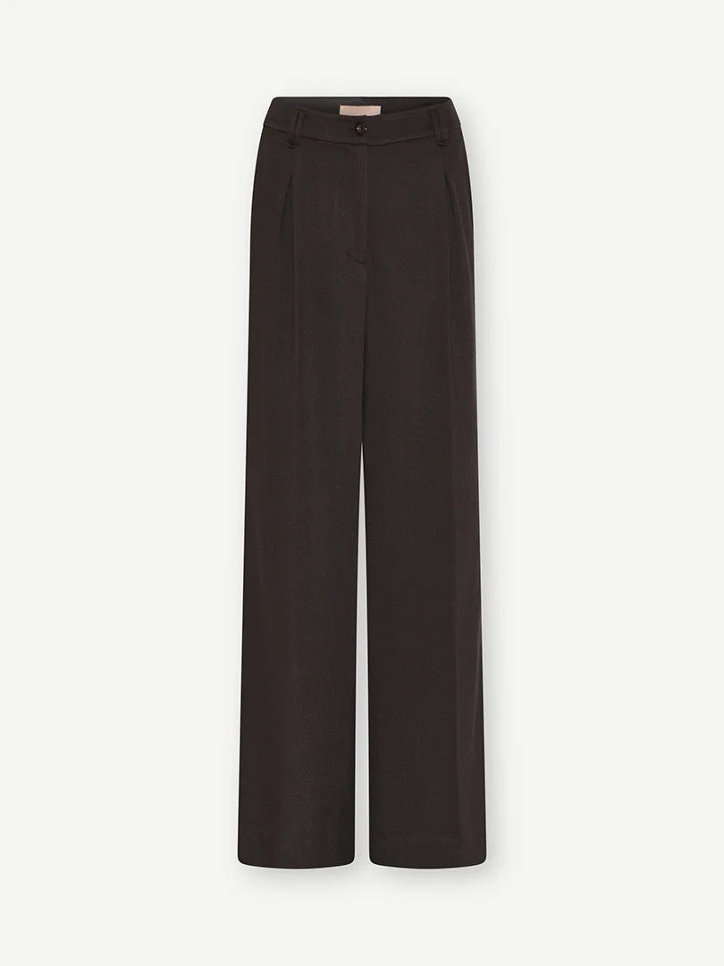 Gustav Dark Brown Herringbone Pleated Wide Leg Trousers