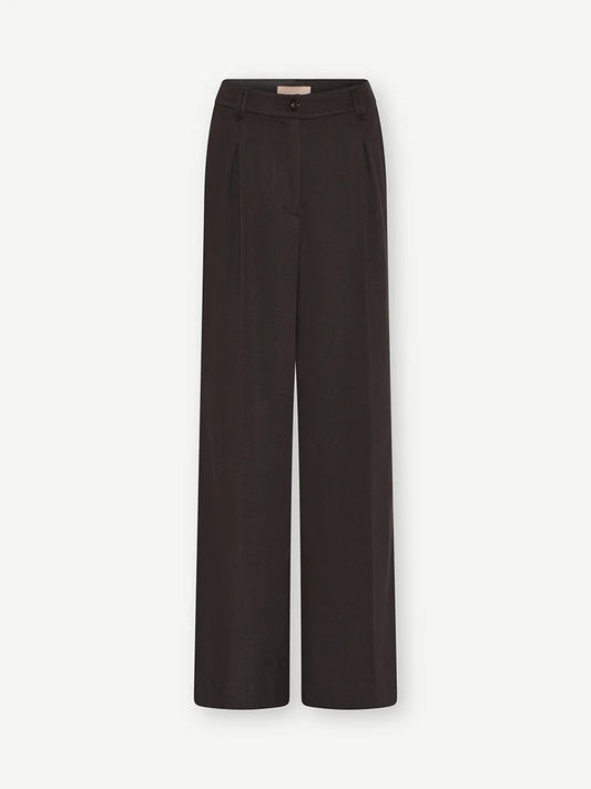Gustav Dark Brown Herringbone Pleated Wide Leg Trousers