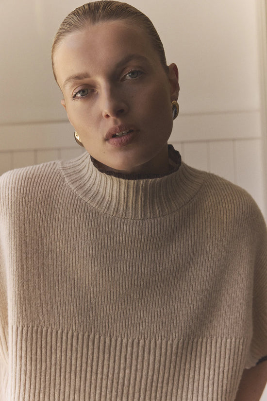 Gustav Latte Ribbed Knit Cape Sweater