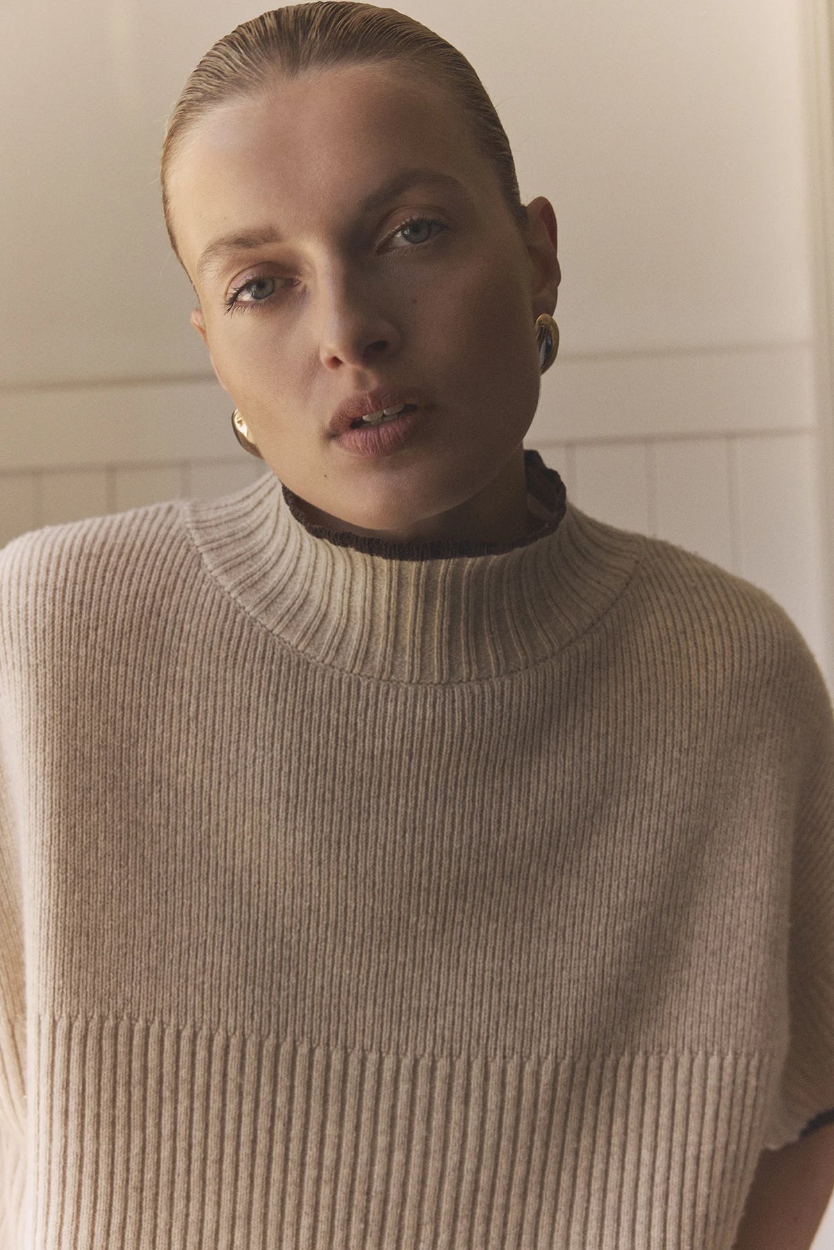 Gustav Latte Ribbed Knit Cape Sweater