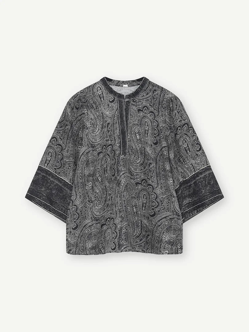 Gustav Black & Sand Paisley Tunic Top – Relaxed Fit, Open Neck & 3/4 Sleeves