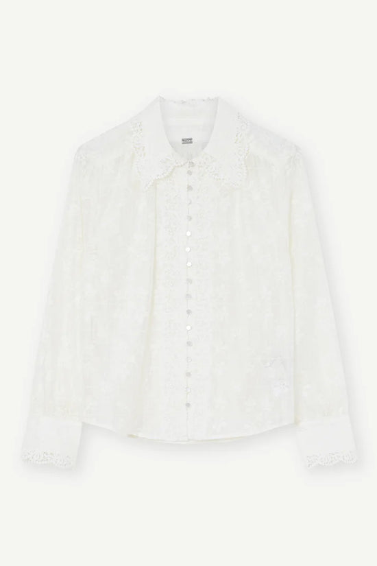 Gustav Off White Embroidered Blouse – Lace Collar, Long Sleeves