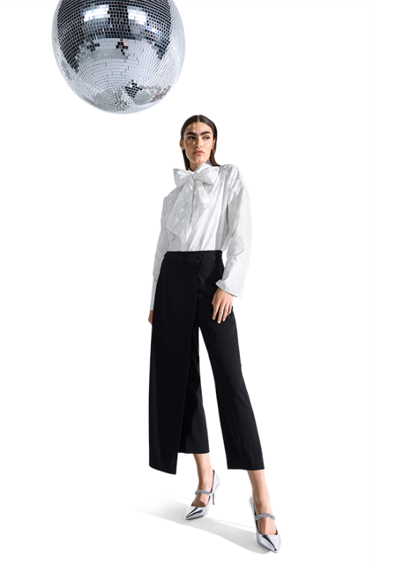 Riani Black Satin Wrap Wide Fit Trousers 633320