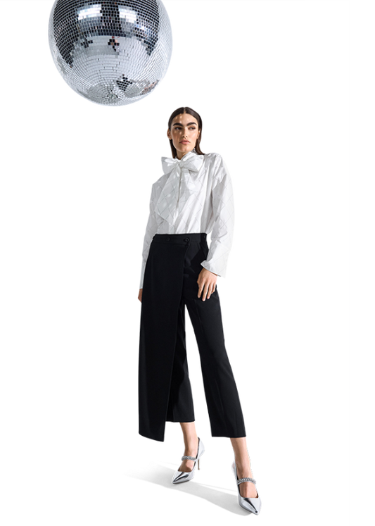 Riani Black Satin Wrap Wide Fit Trousers 633320