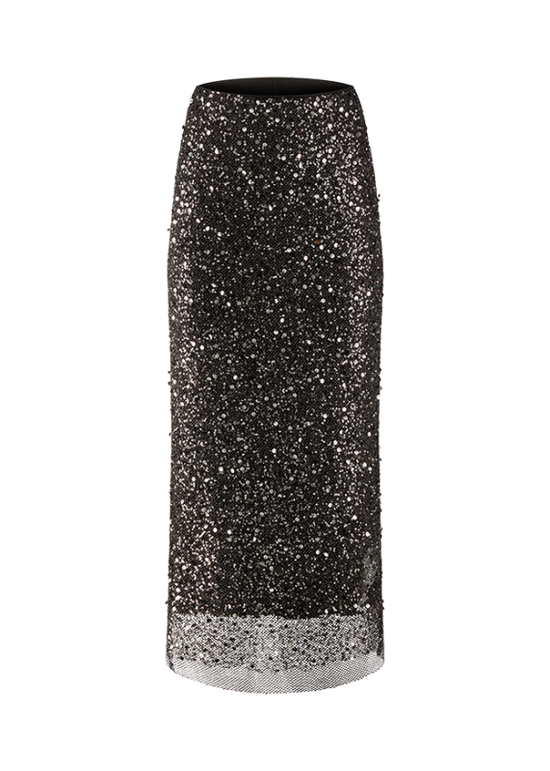 Riani Black Maxi Straight Skirt with Pearl Embroidery and Sequins 634480