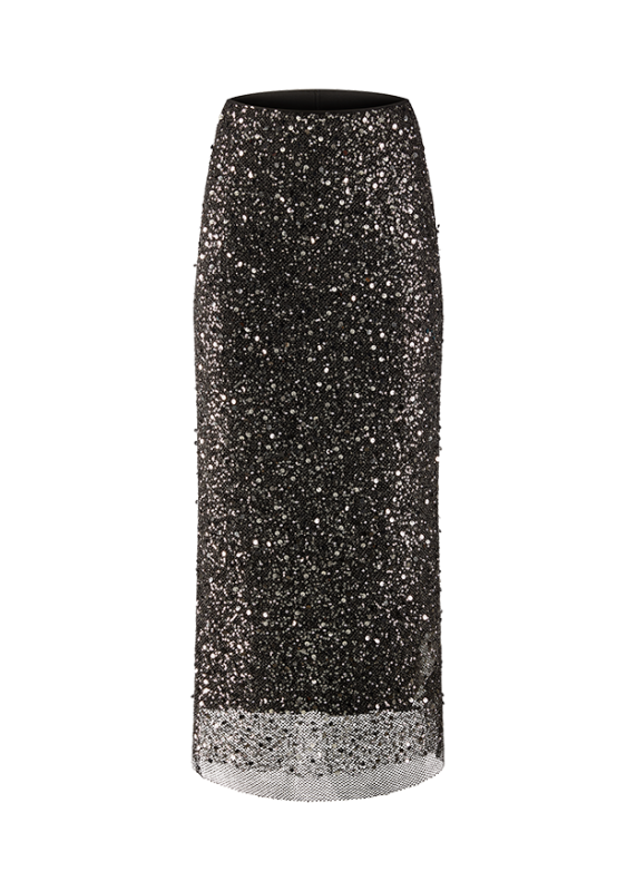 Riani Black Maxi Straight Skirt with Pearl Embroidery and Sequins 634480