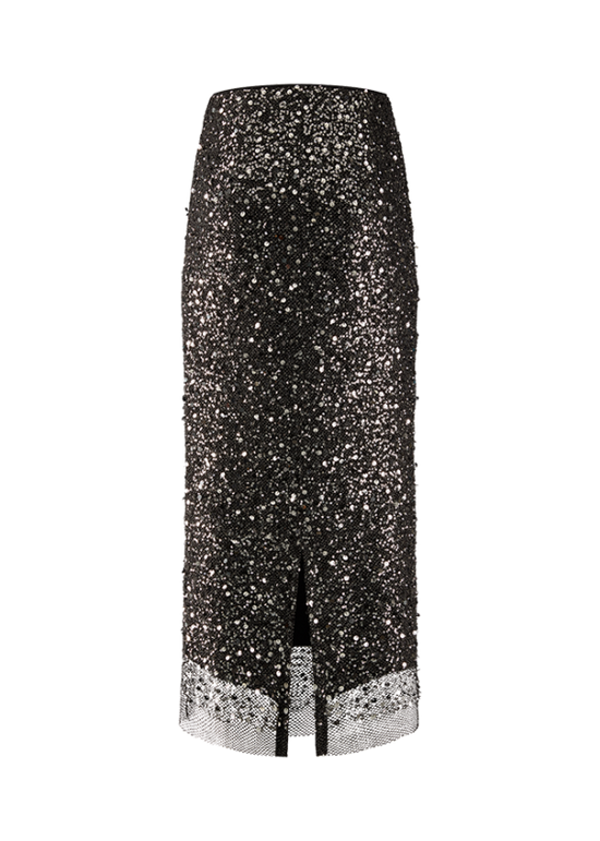 Riani Black Maxi Straight Skirt with Pearl Embroidery and Sequins 634480