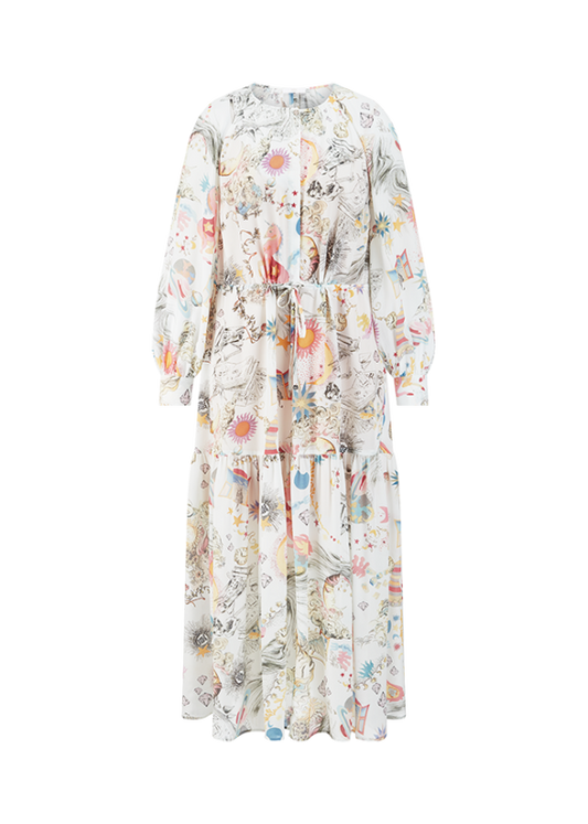 Riani Off-White Long Sleeve Maxi Dress with Dreamscape Print 636300